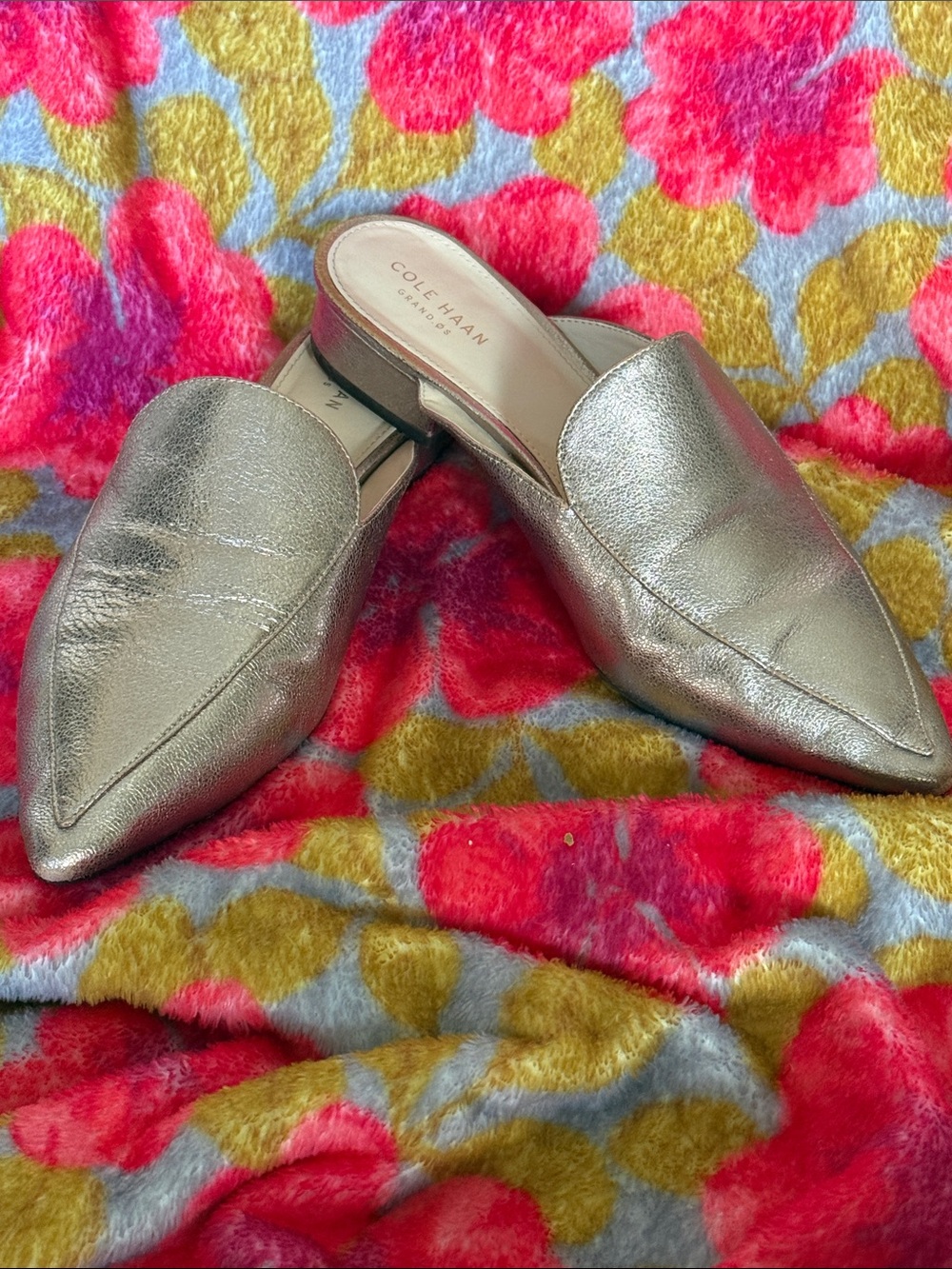 Cole Haan Gold Crackle Metallic Pointed Toe Mule